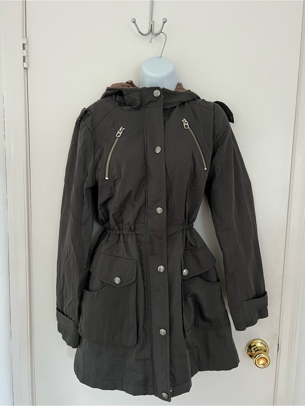 Vintage Y2K M60 Miss Sixty Brown Faux Fur Lined Hooded Coat.
